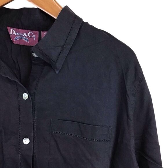 Denim&Co Black Linen Blend Button Up Shirt 2X - Picture 2 of 7